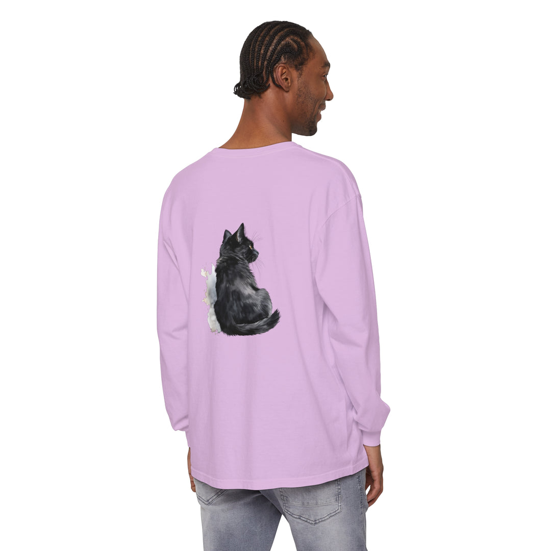 Black Cat Watercolor Unisex Long Sleeve T-Shirt with vibrant watercolor design