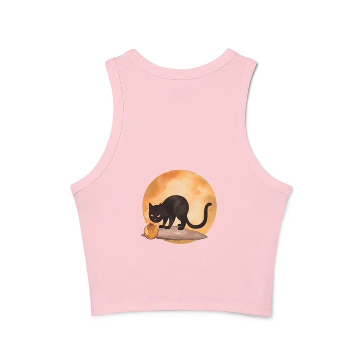 Black Cat Moonlit Pumpkin Racerback Tank Top with soft and breathable fabric