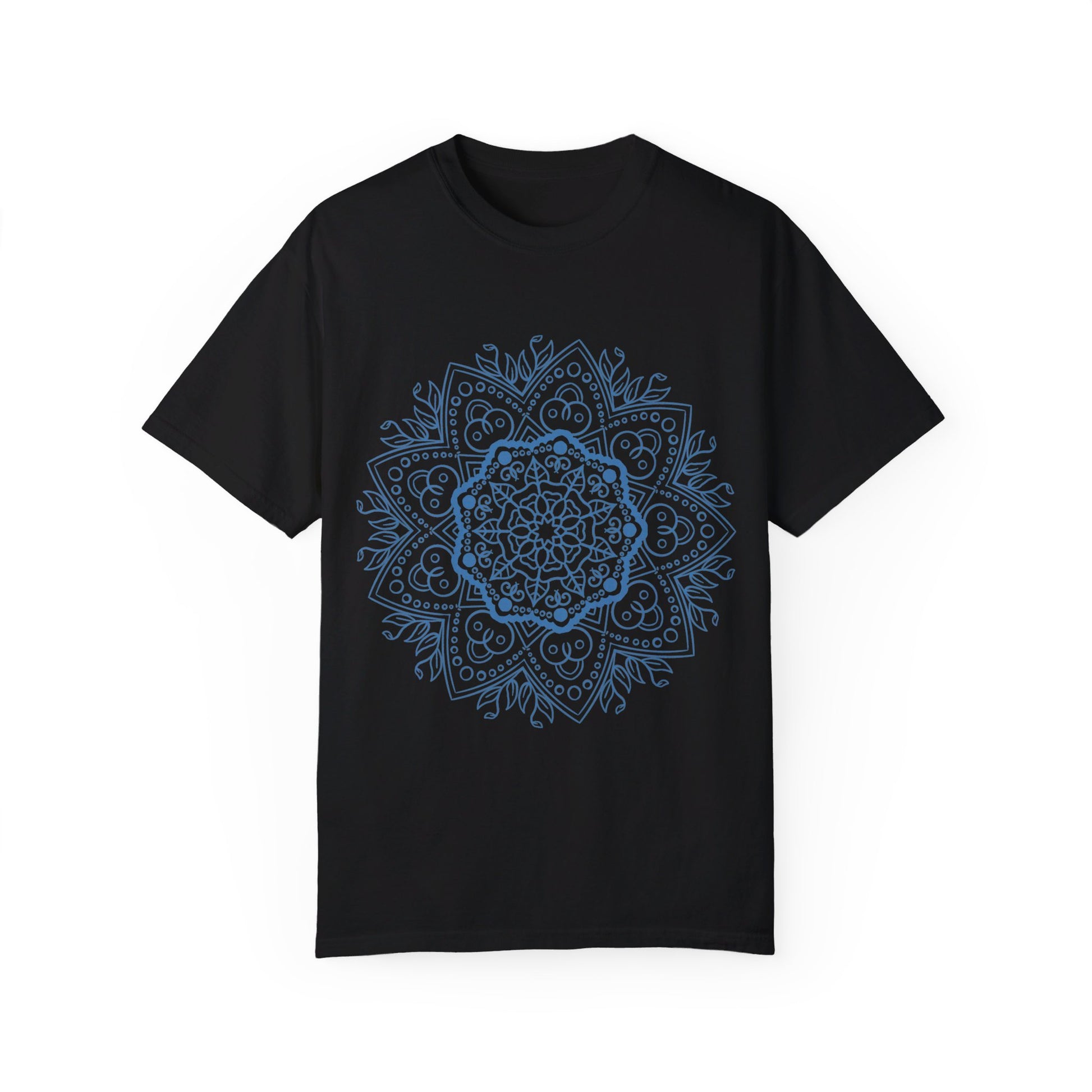 Handmade Mandala Art T-shirt featuring intricate floral design in vibrant colors