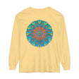 Colorful rainbow mandala design on a long sleeve t-shirt