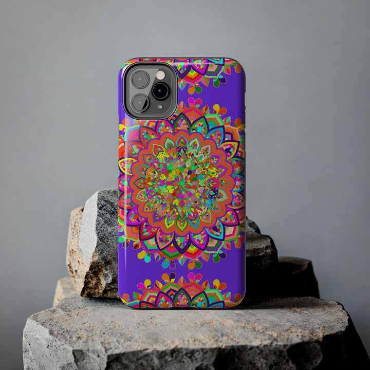 Hand drawn purple Mandala Art phone case with intricate floral design