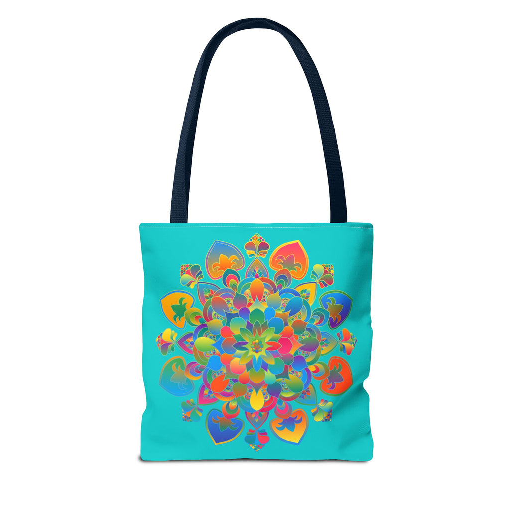 Beautiful azure blue Mandala Lotus Tote Bag with intricate design and spacious interior for carrying everyday essentials