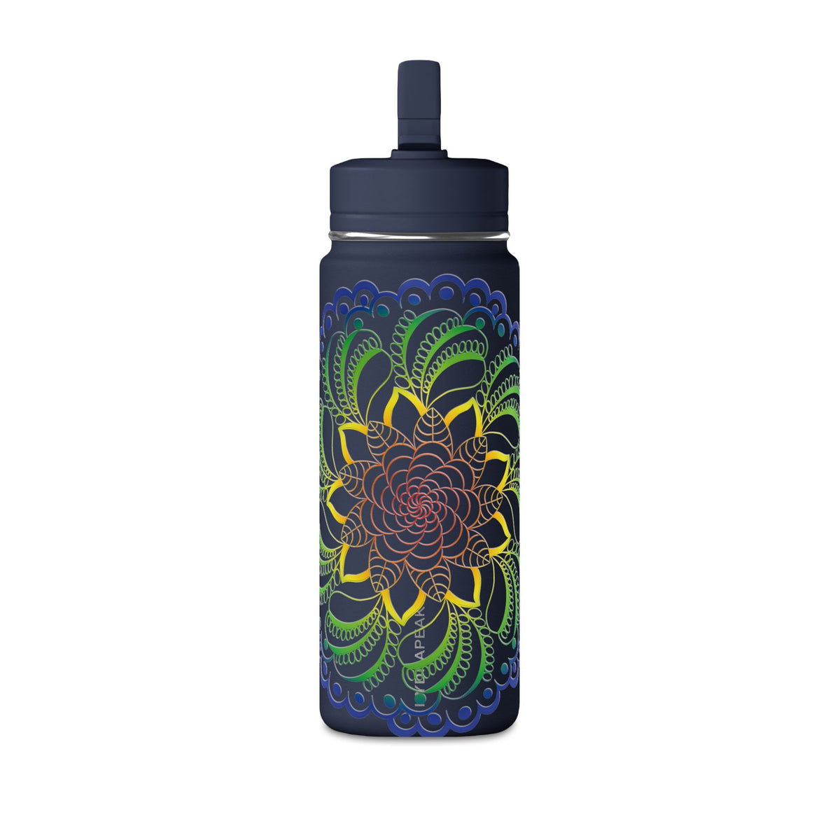 20oz Floral Mandala Water Bottle — Rainbow Lotus Reusable Straw Bottle