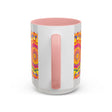 Vibrant and intricately detailed mandala art mug with stunning colors against a grey background