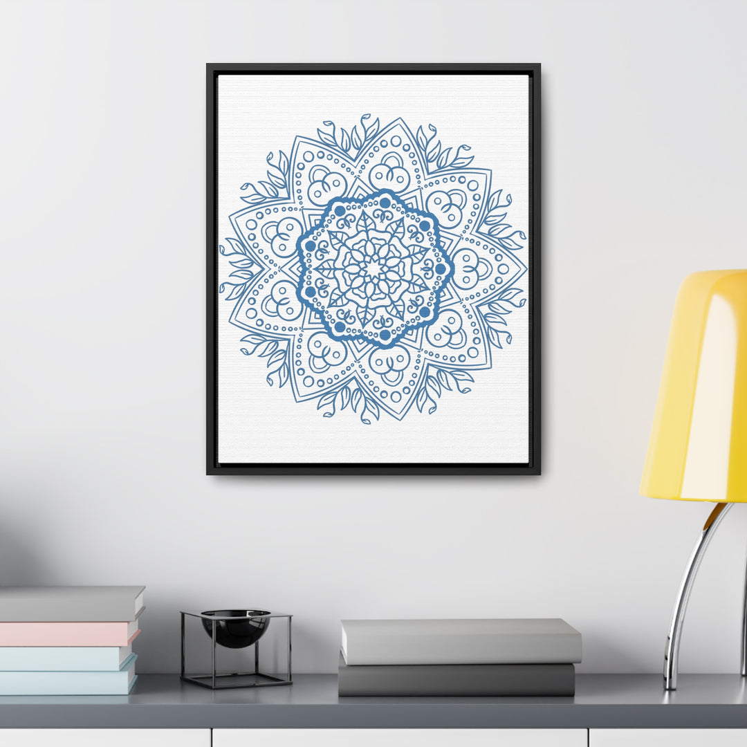 Mandala Handmade Art - Steel Blue Design on Gallery Canvas Wraps, Vertical Frame - Beautifully Crafted and Exquisite Mandala Wall Art