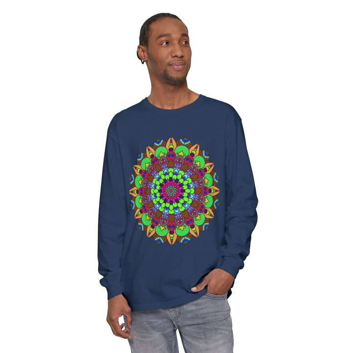 Colorful Mandala Unisex Long Sleeve T-Shirt with intricate design and vibrant colors