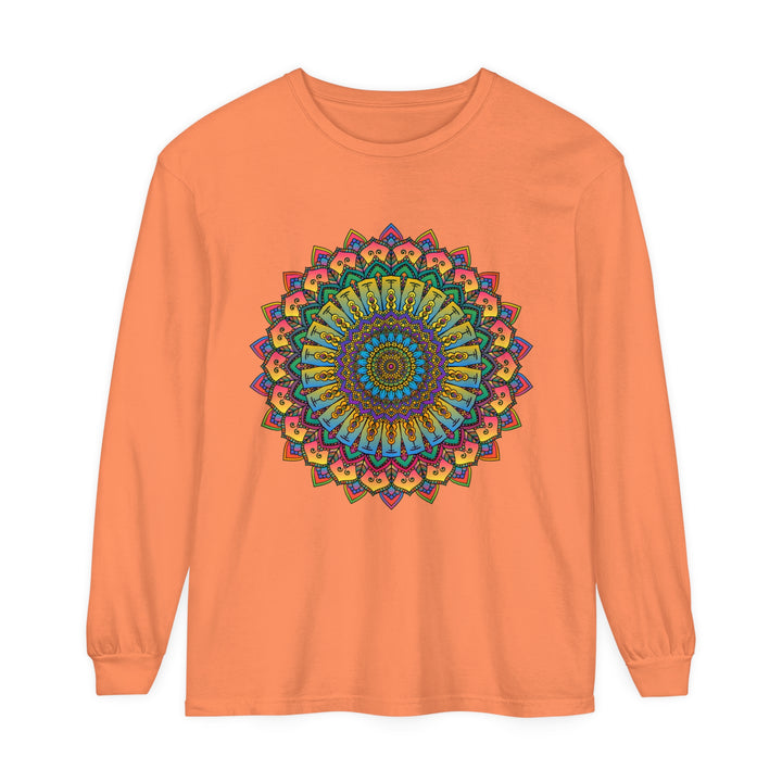 Intricate mandala design unisex long sleeve t-shirt in vibrant colors