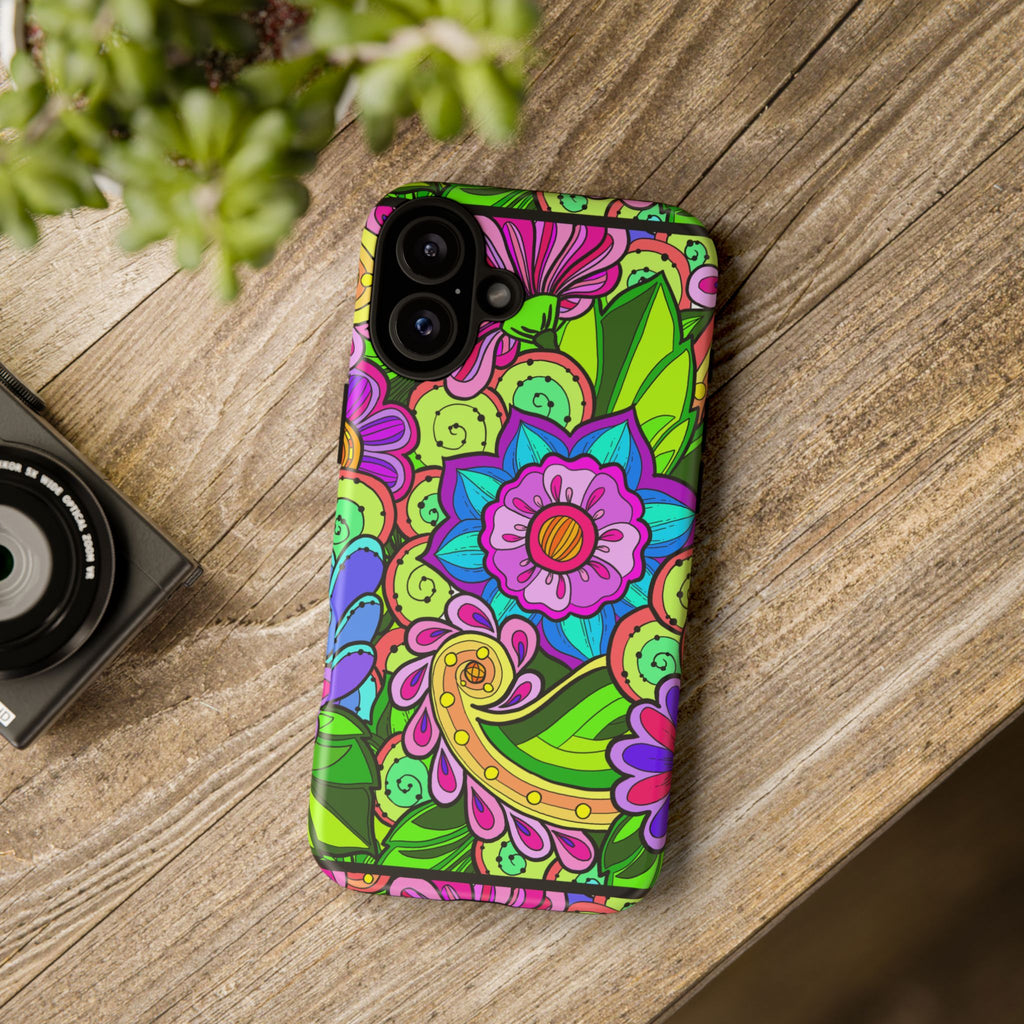 Floral Fantasy iPhone and Google Pixel Case in Bright Green Palette