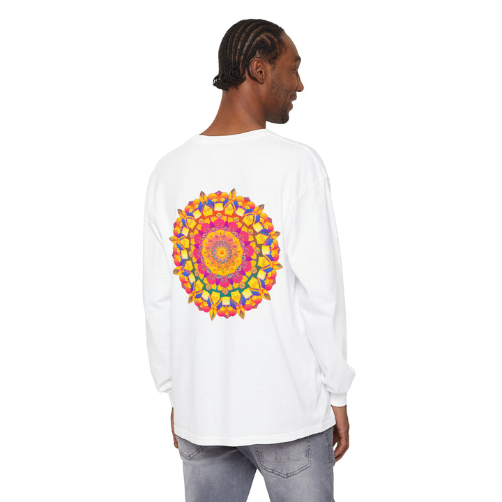 Colorful Mandala Long Sleeve T-Shirt featuring vibrant psychedelic art design