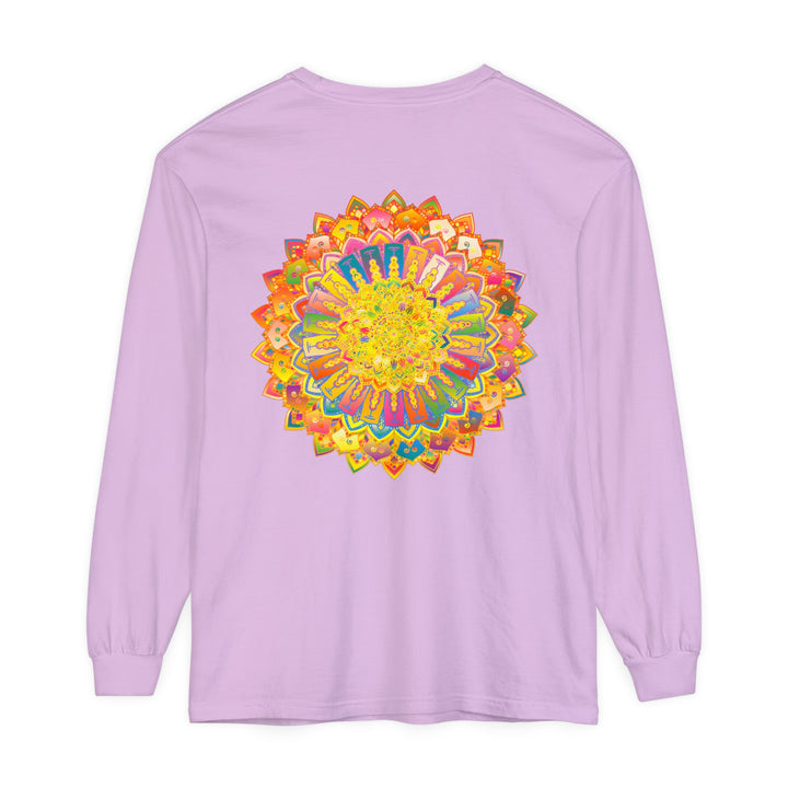 Intricate Mandala Unisex Long Sleeve T-Shirt with intricate, hand-drawn mandala design in vibrant colors on high-quality, comfortable fabric