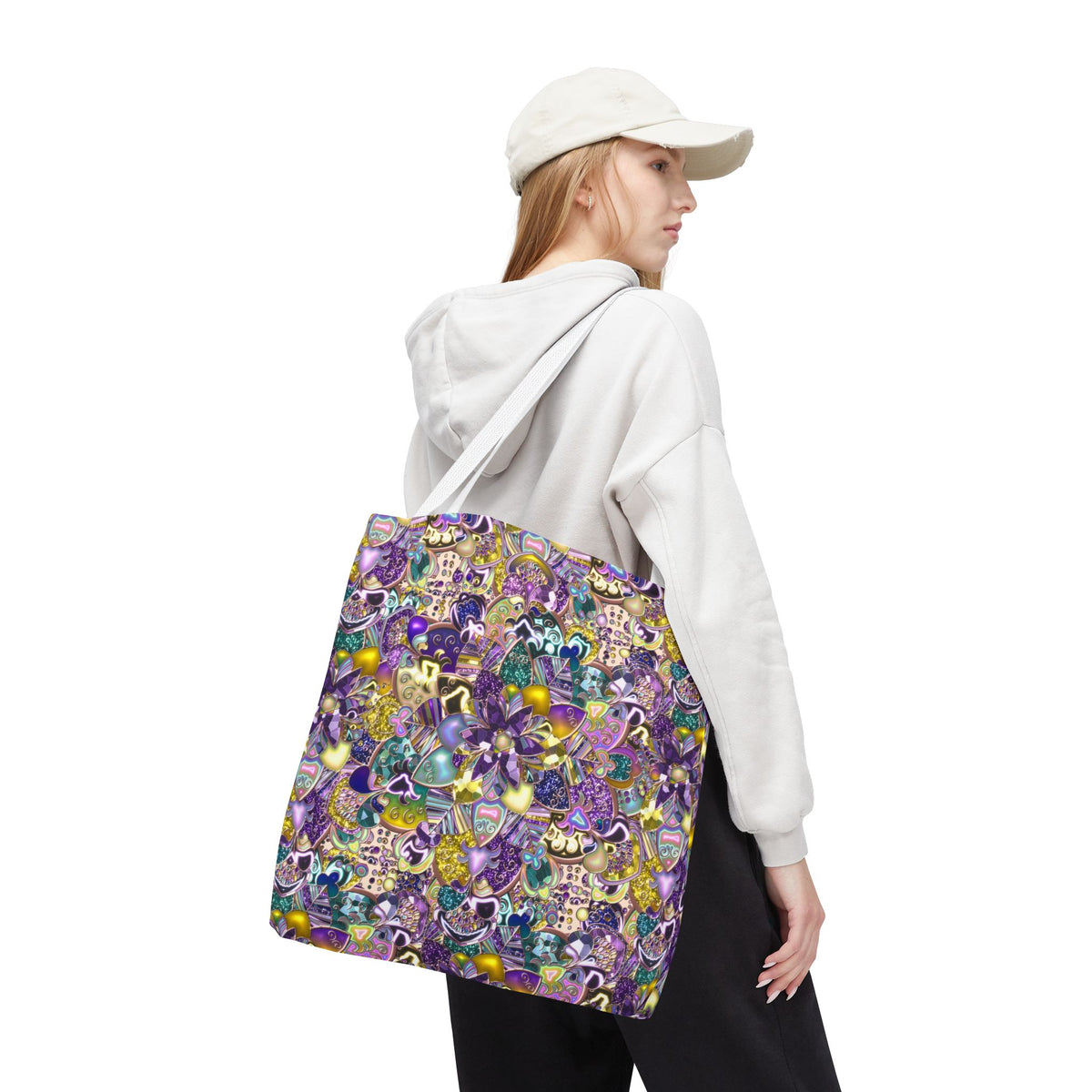 Colorful Purple Floral Pattern Tote Bag