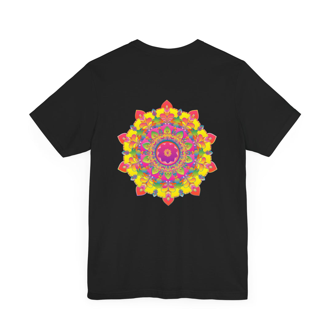 Colorful and intricate mandala design on a t-shirt representing spiritual peace and harmony, perfect for yoga and meditation enthusiasts