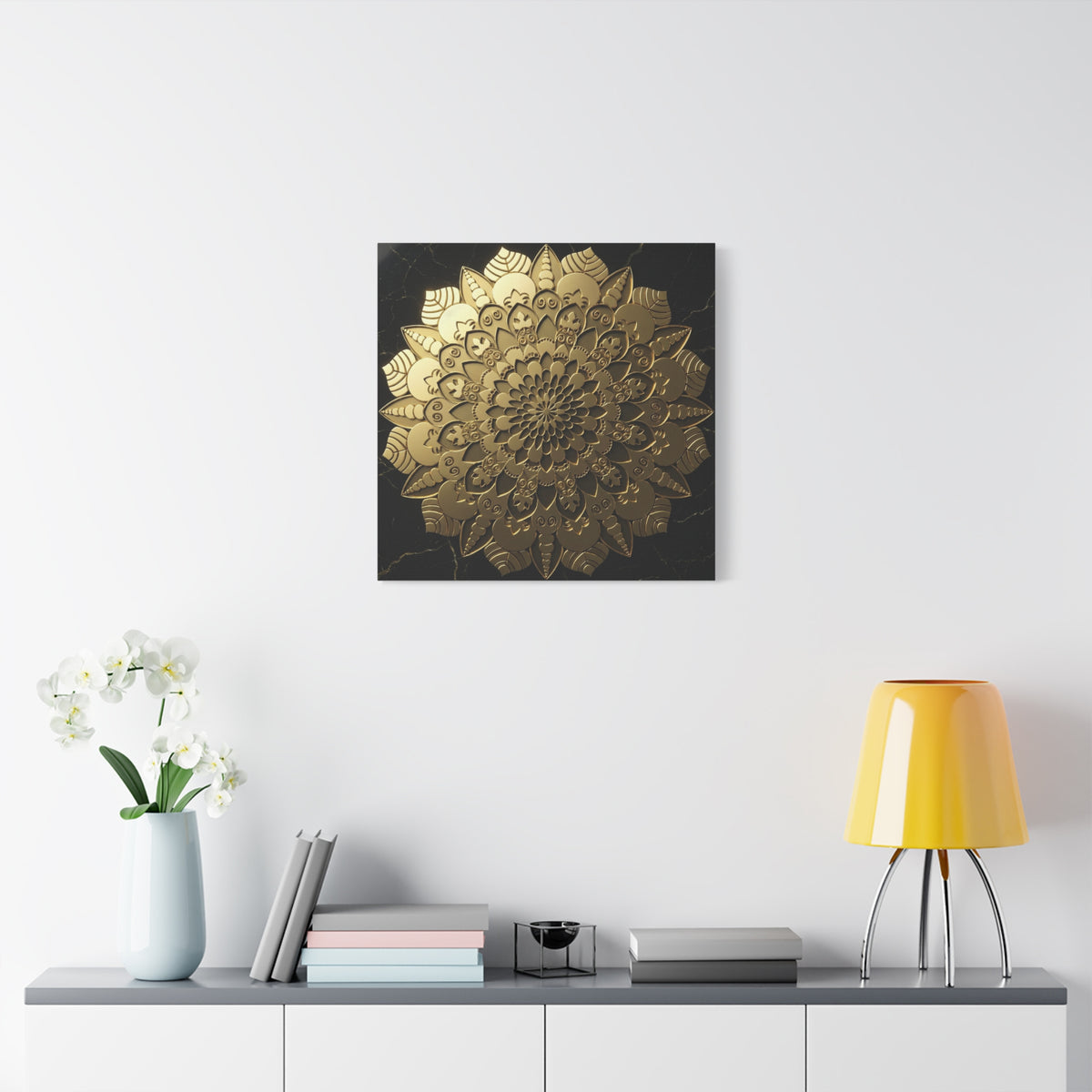Midnight Mandala Reflection – Stretched Matte Canvas