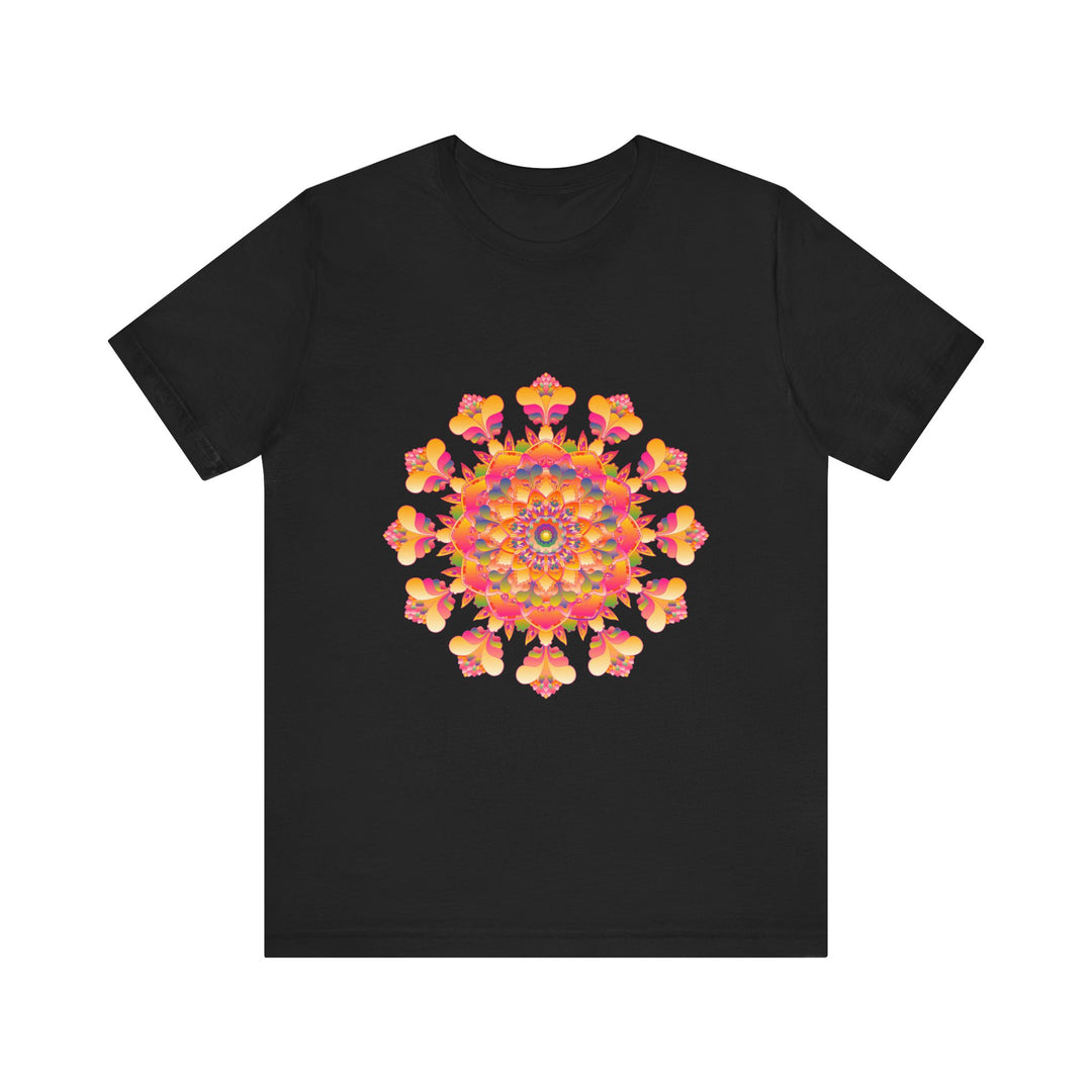 Vibrant Mandala Tee featuring pink, yellow, orange, and green hues, perfect for adding a pop of color to your wardrobe