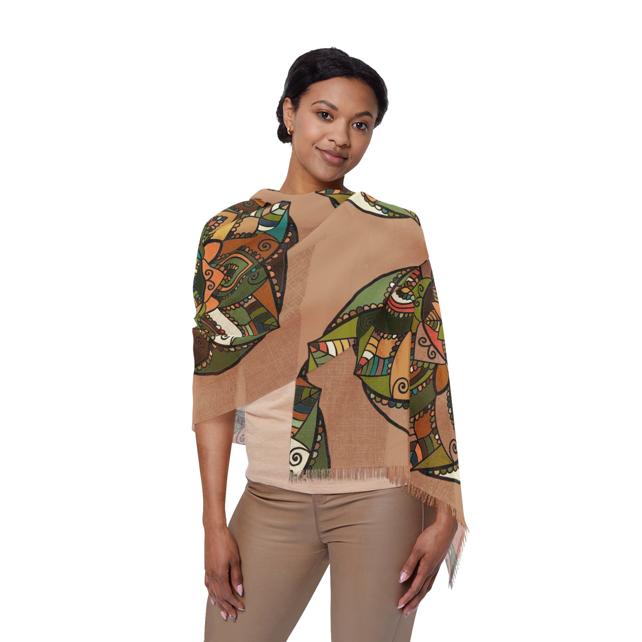 Mandala Floral Light Scarf — Earthy Tones Heart Pattern
