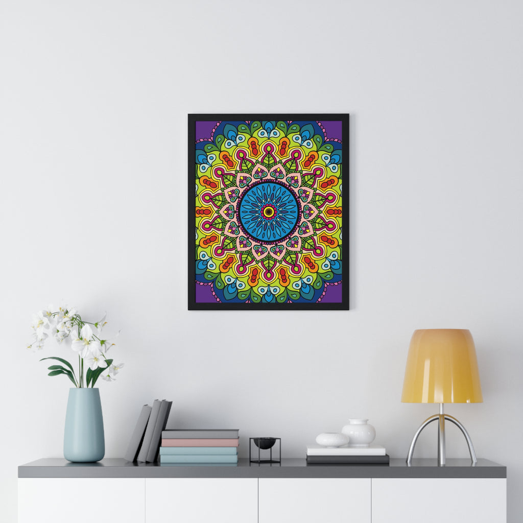 Beautiful hand-drawn mandala art framed poster, perfect for mindfulness and yoga practice, adds serenity to any space