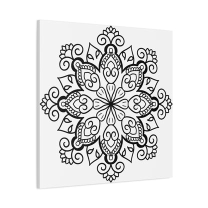 Handmade Mandala Art - Black & White Wall Art - Matte Canvas, Stretched, 125 - Intricately designed circular pattern in monochrome colors