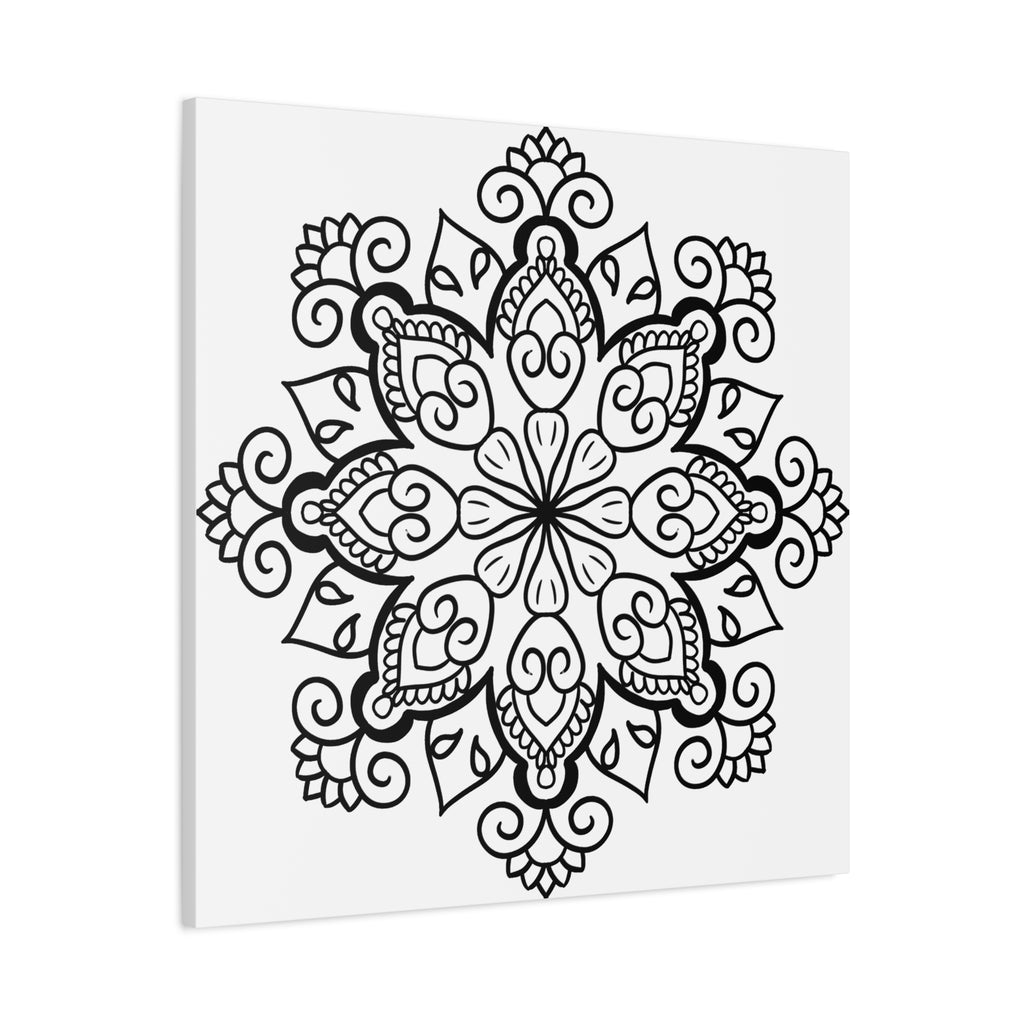 Handmade Mandala Art - Black & White Wall Art - Matte Canvas, Stretched, 125 - Intricately designed circular pattern in monochrome colors