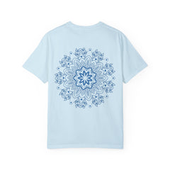 Handmade Mandala Art Tshirt featuring intricate designs on a unisex garment-dyed tee