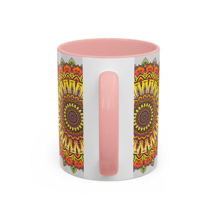 Vibrant and colorful mandala art on a grey background coffee mug