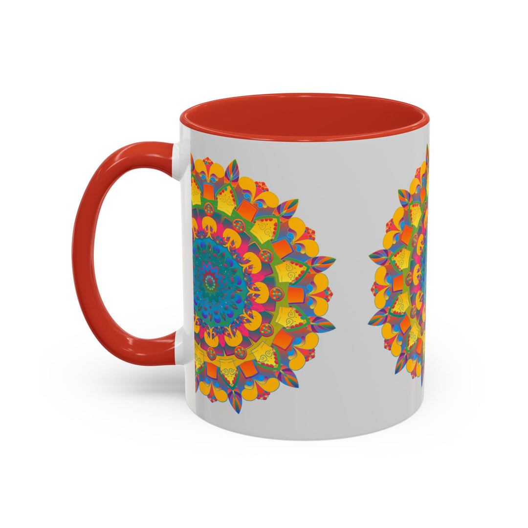 Colorful and unique mug with intricate mandala and floral patterns