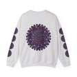Unisex Heavy Blend™ Crewneck Sweatshirt with Purple Mandala Design, a cozy and stylish garment perfect for casual wear or lounging at home
