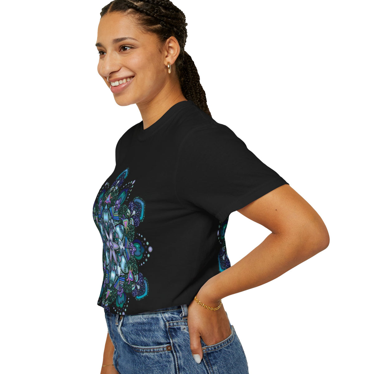 Mandala T-Shirt – Blue Purple Boho Geometric Floral Design