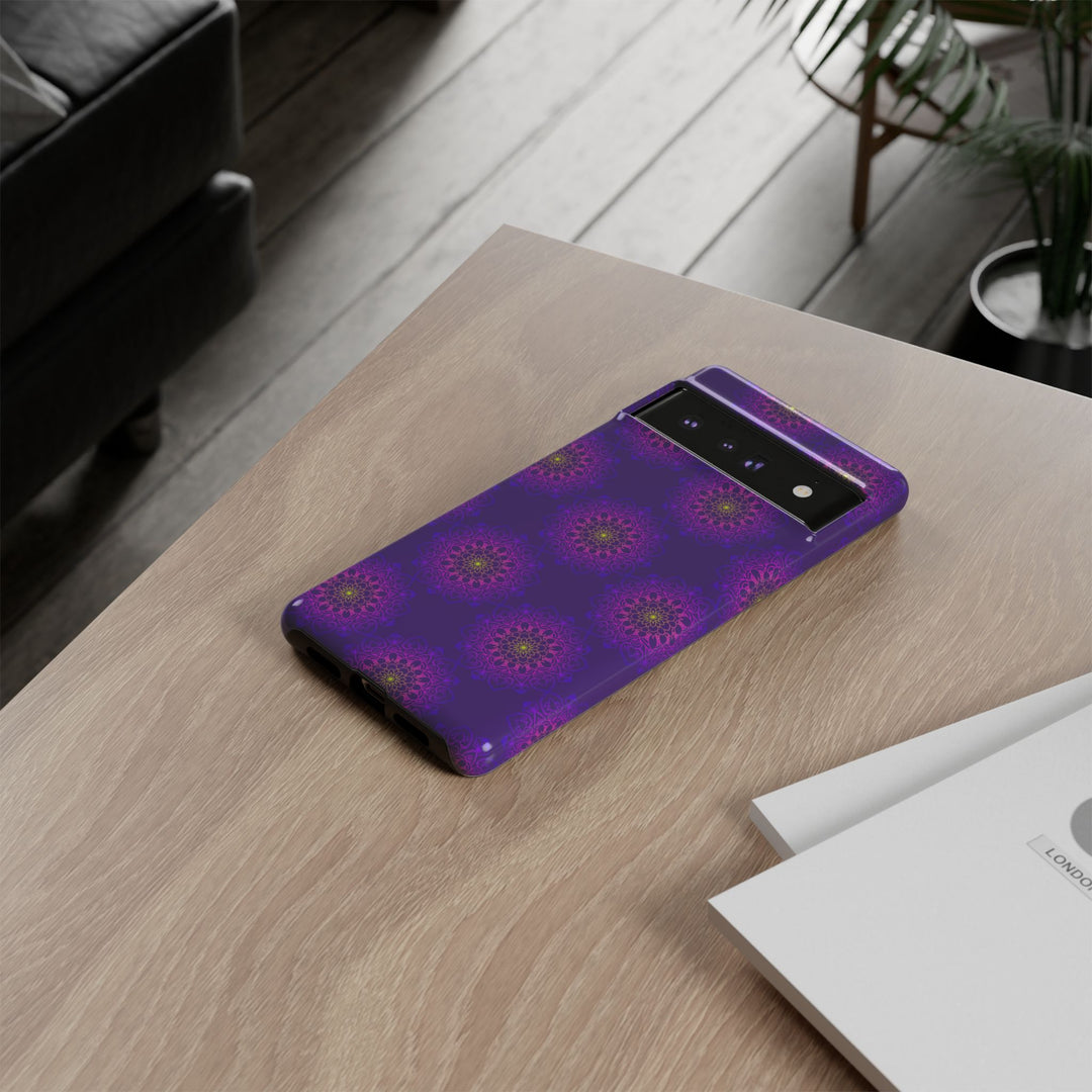 Intricate Purple Floral iPhone Case with Bold Mandala Design