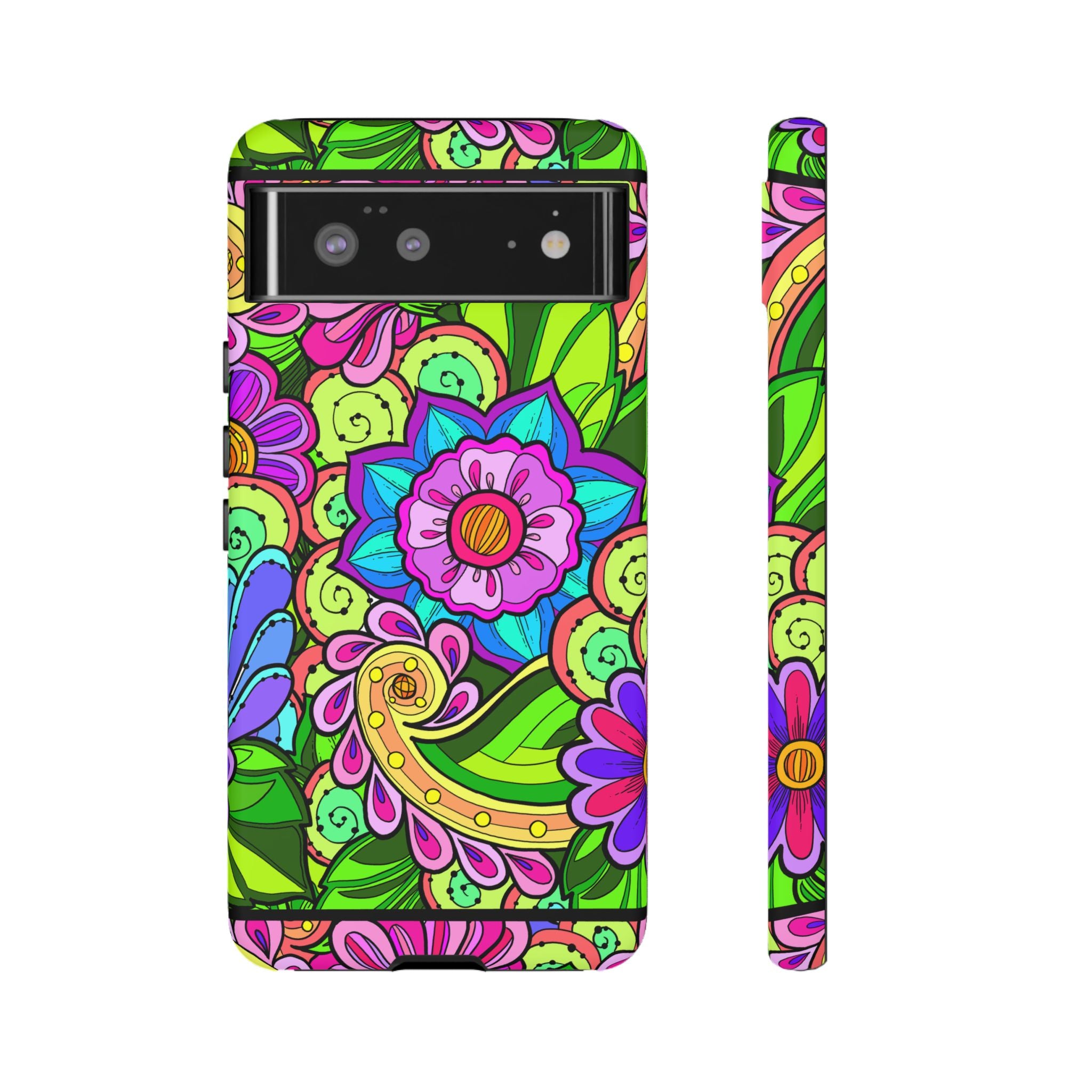 Custodia per iPhone e Google Pixel con fantasia floreale in verde brillante