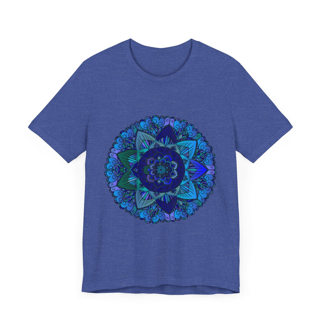 Dark blue and green mandala t-shirt featuring spiritual art and intricate design