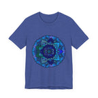 Dark blue and green mandala t-shirt featuring spiritual art and intricate design