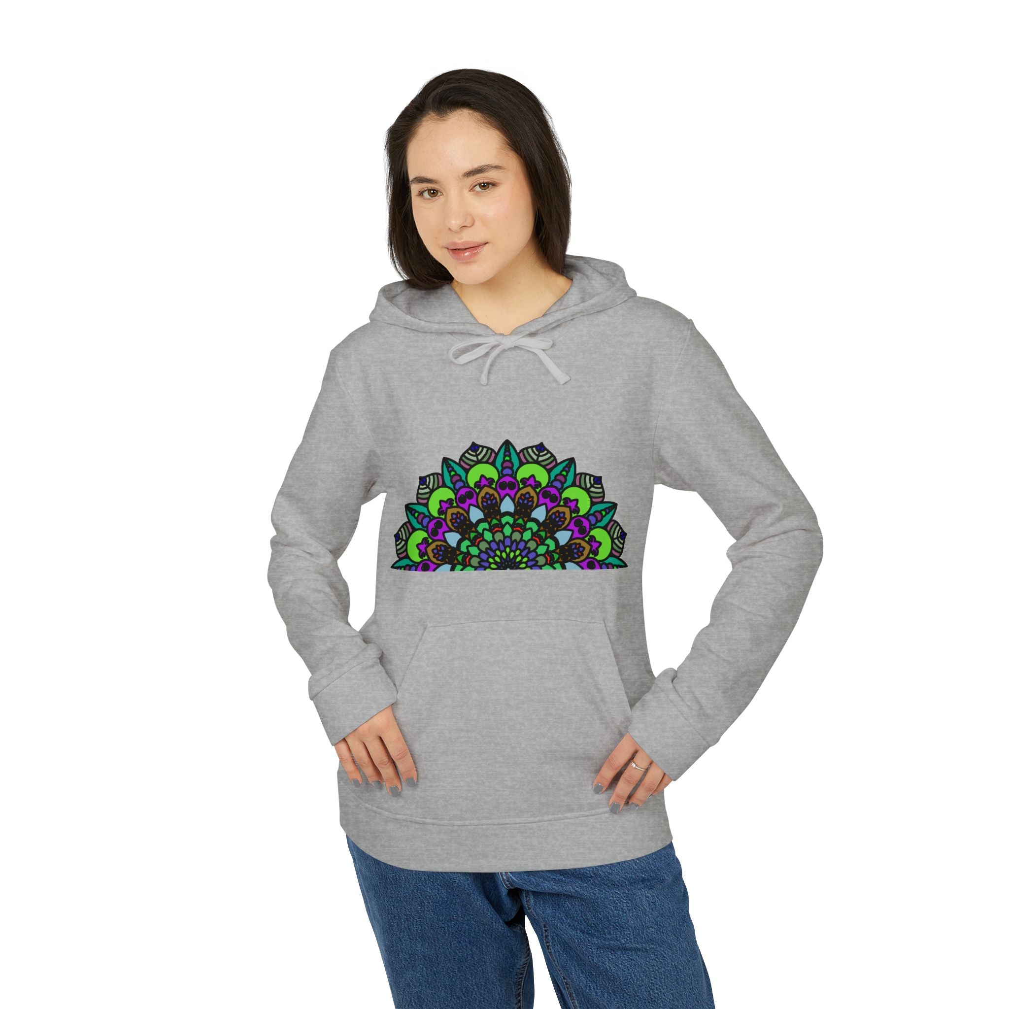 Colorful and intricate mandala patterned Adidas fleece hoodie with psychedelic design