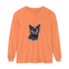 Black Cat Watercolor Long Sleeve T-Shirt with Vibrant Colors and Detailed Design