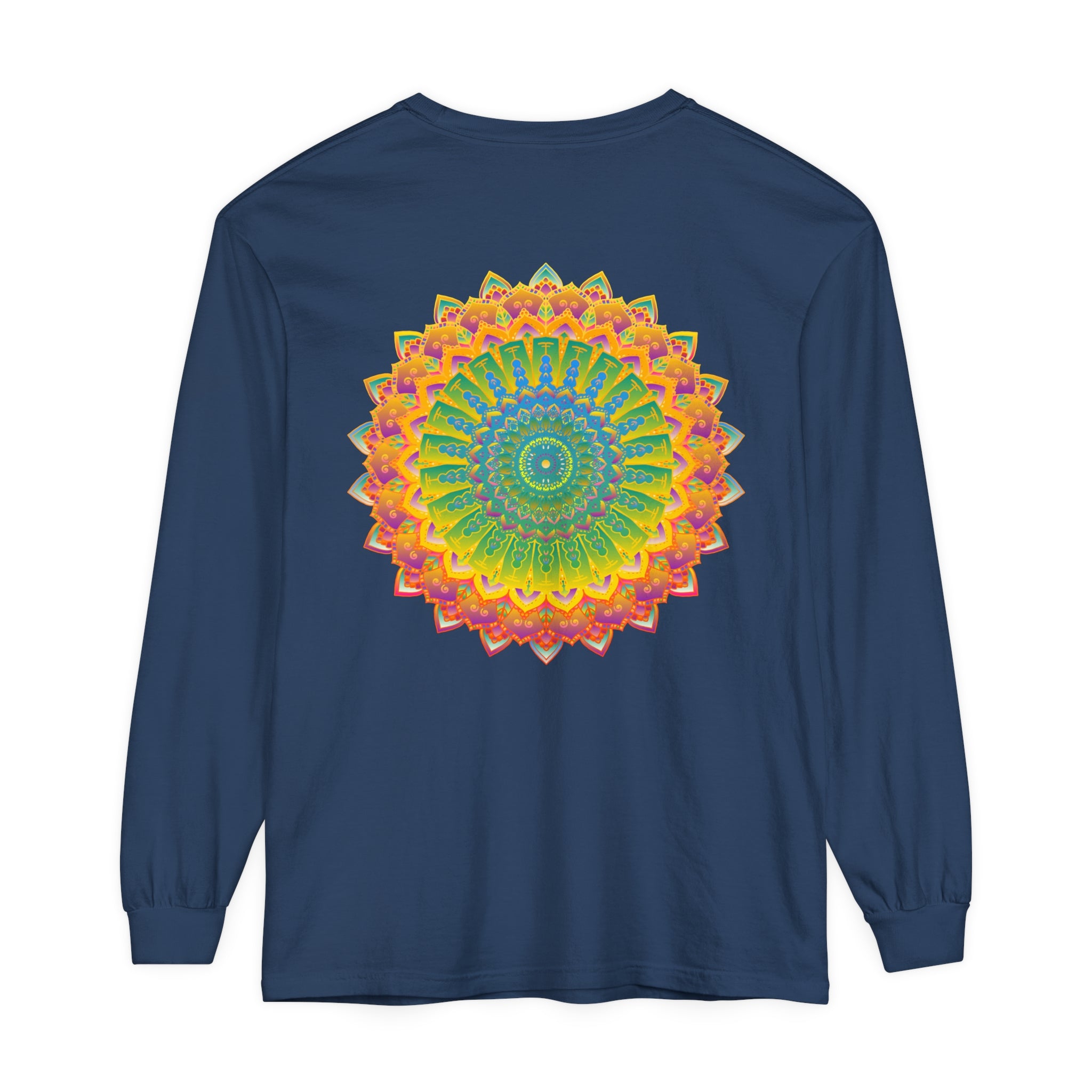 Unisex long sleeve t-shirt featuring a colorful and intricate mandala design