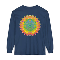 Unisex long sleeve t-shirt featuring a colorful and intricate mandala design