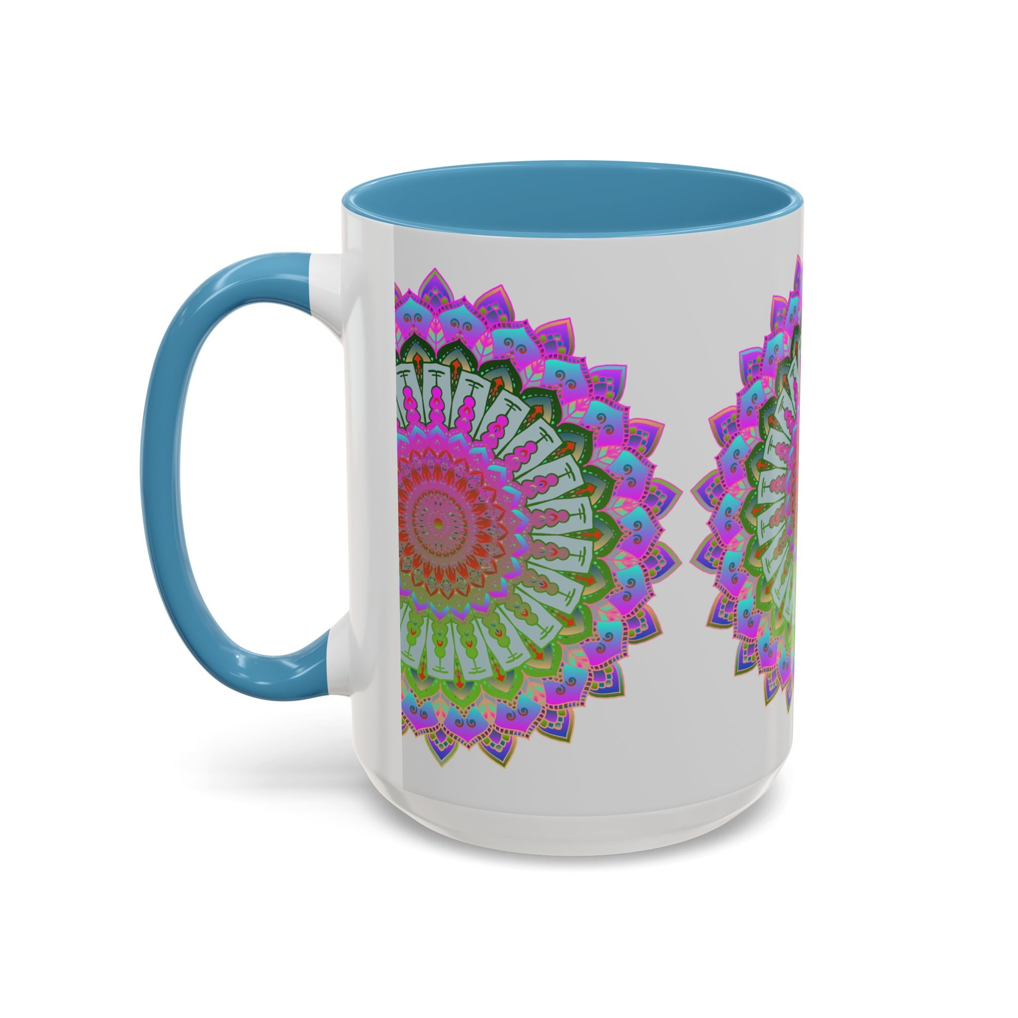 Colorful mandala art mug with intricate hand-painted patterns