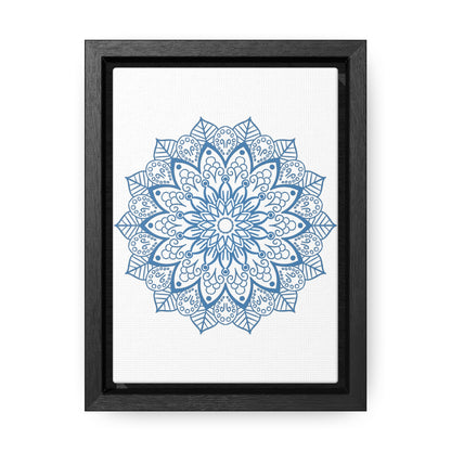 Mandala Handmade Art with Steel Blue Design on Gallery Canvas Wraps