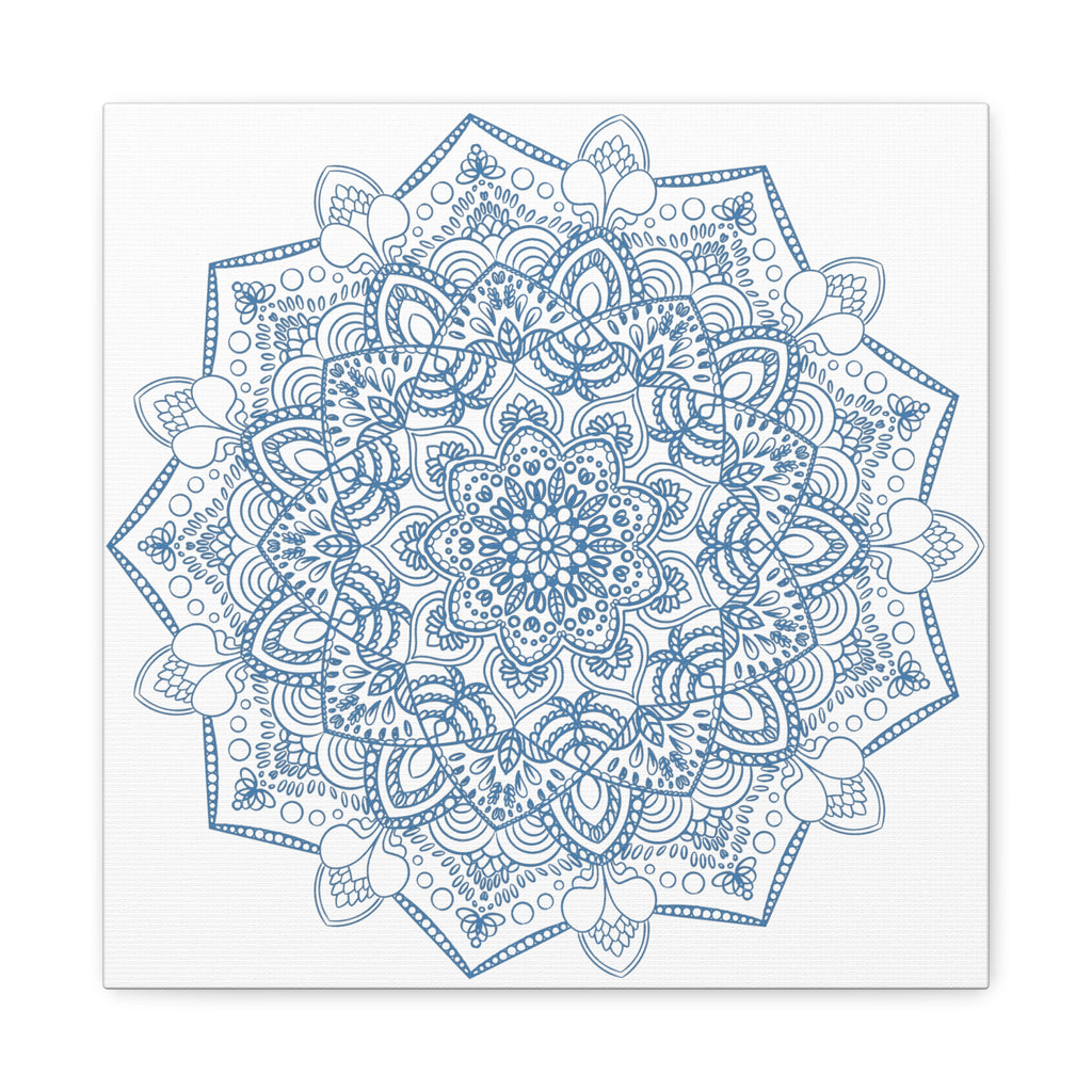 Beautiful handmade steel blue mandala design wall art on matte canvas