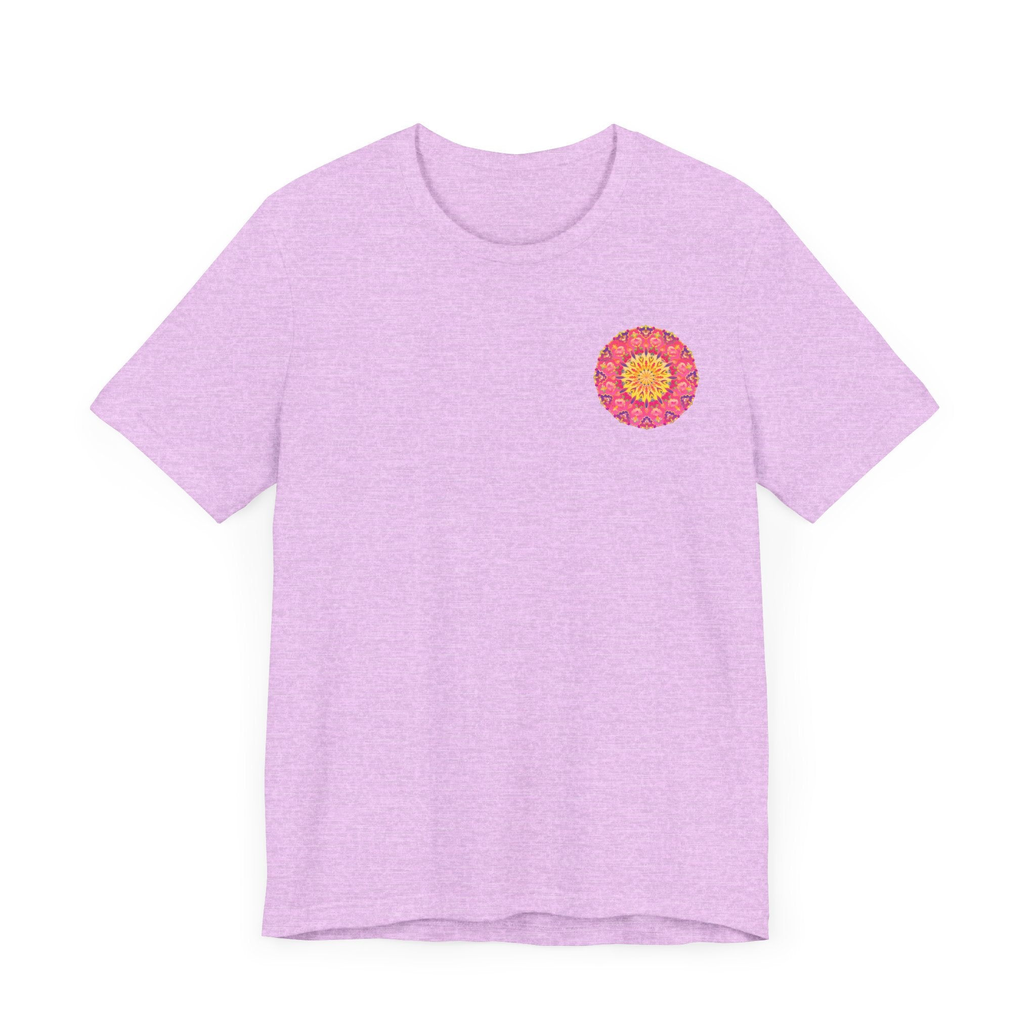 Beautiful pink and yellow mandala design t-shirt promoting peace and harmony