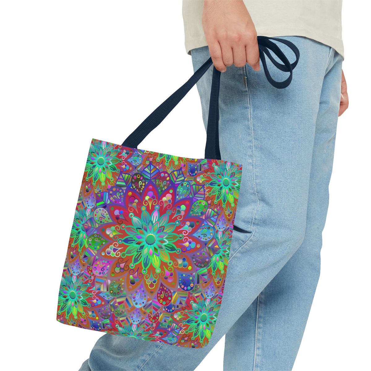 Psychedelic Mandala Tote Bag — Colorful Boho All-Over Print Tote