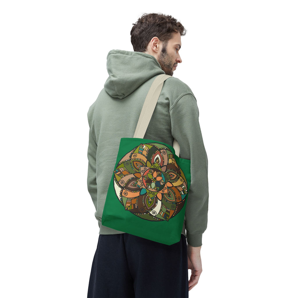 Boho Mandala Tote Bag — Green Floral Pattern AOP Shopper