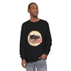 Watercolor illustration of a sleeping cat curled up in a bowl on a long sleeve t-shirt