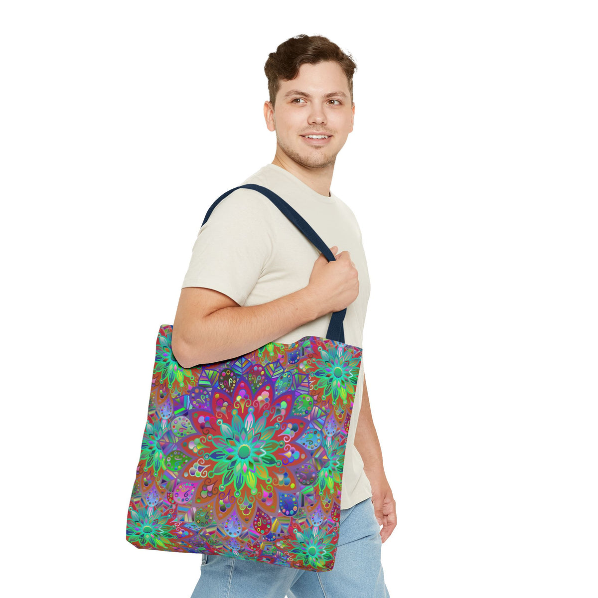 Psychedelic Mandala Tote Bag — Colorful Boho All-Over Print Tote