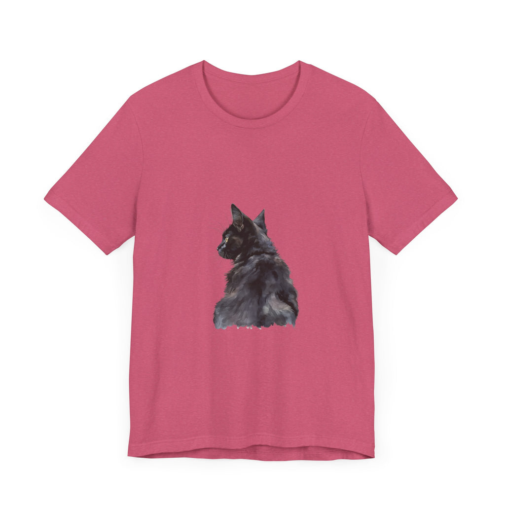 A stunning watercolor illustration of a mysterious black cat tee