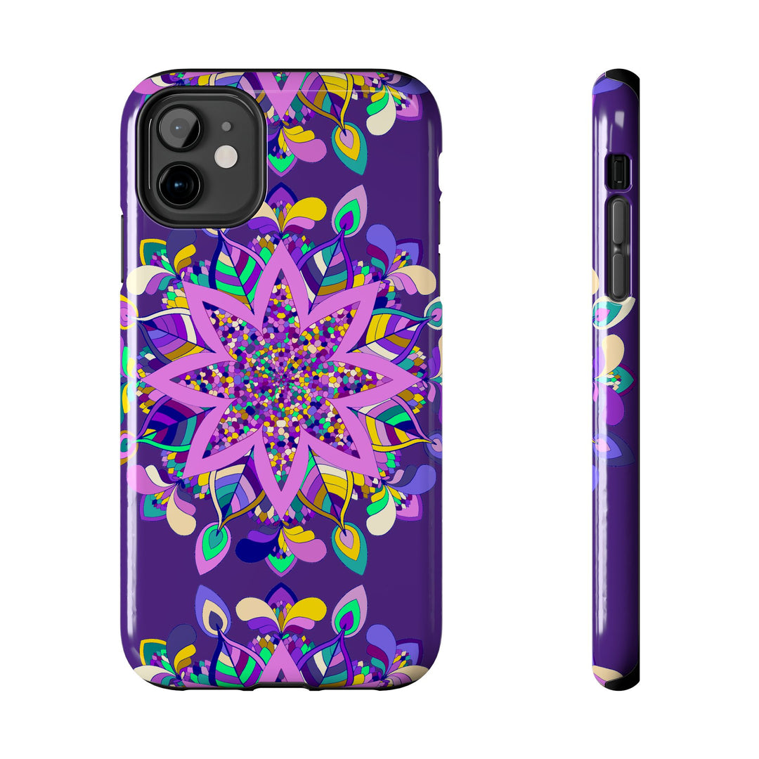 Hand-drawn purple mandala art phone case designed for iPhone X/XS