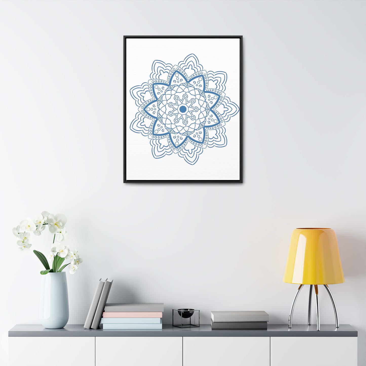 Beautiful steel blue Mandala Handmade Art design on gallery canvas wraps