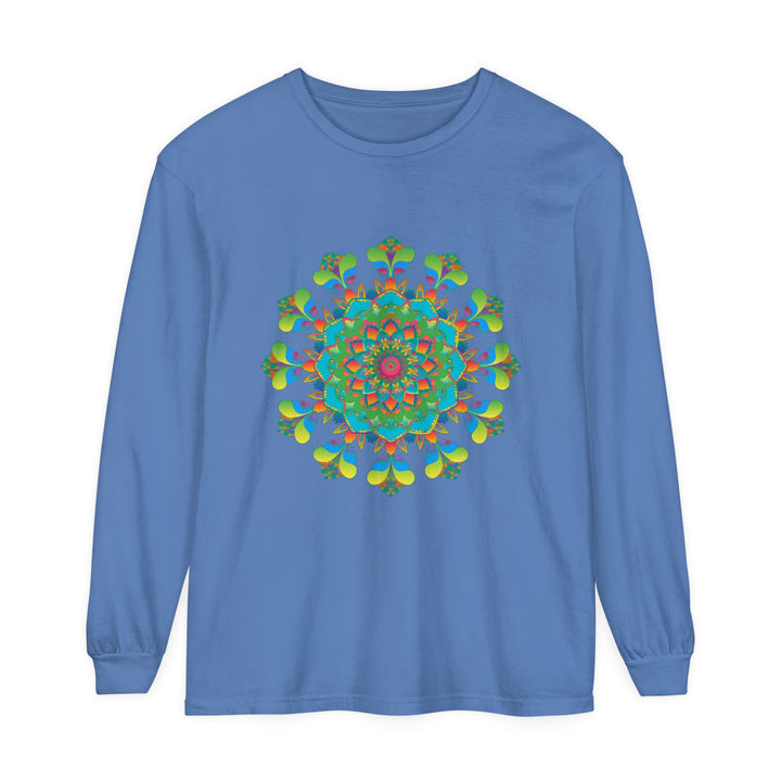 Colorful long sleeve tie dye t-shirt with psychedelic mandala design