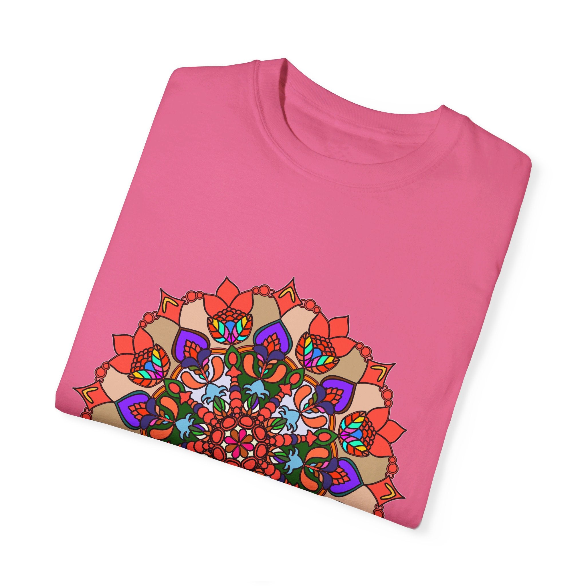 Unisex Mandala T-Shirt made from 100% ring-spun cotton, hand-drawn mandala art, and garment-dyed for extra comfort