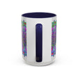 Colorful mandala art mug featuring intricate designs and vibrant shades of teal and blue