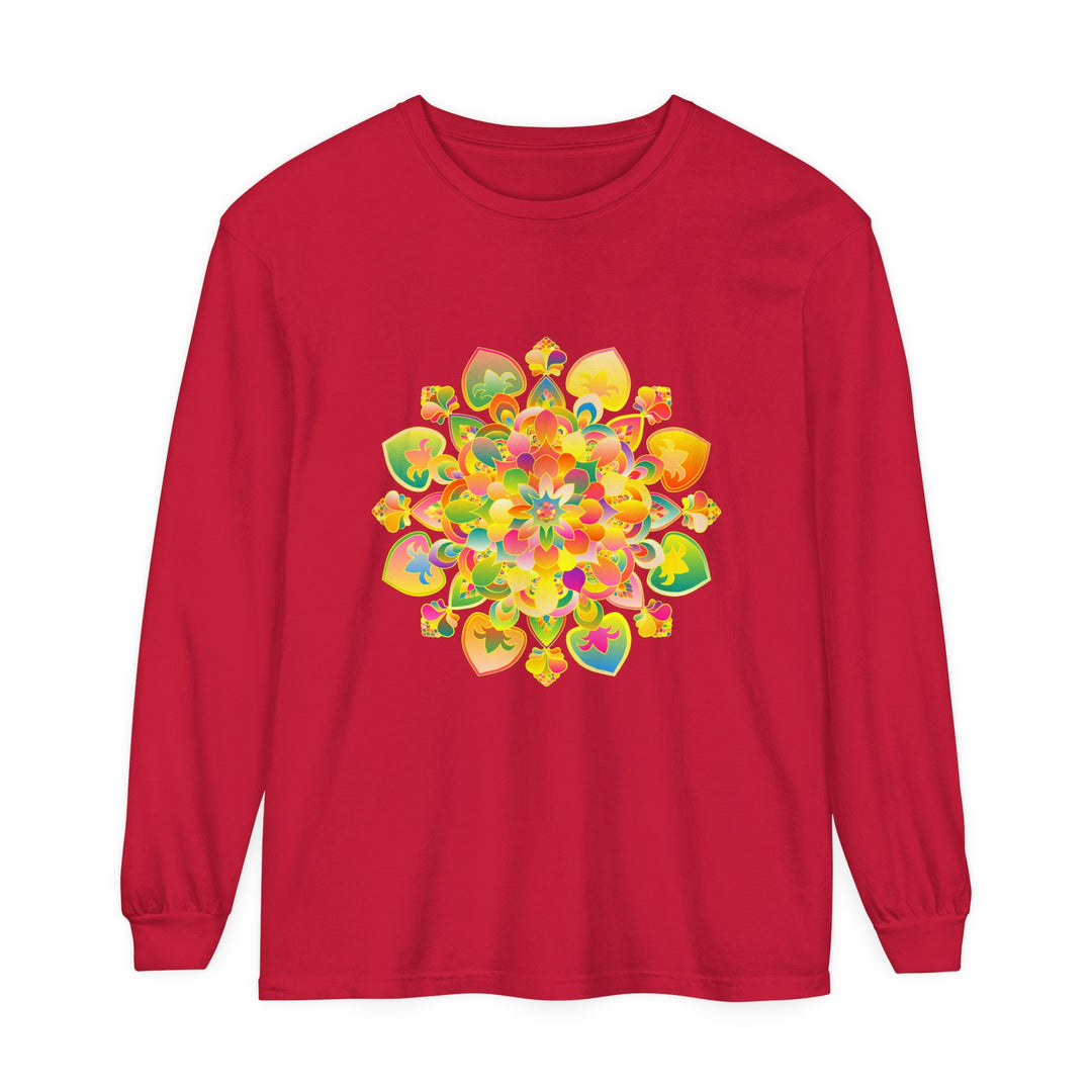 Colorful, intricate mandala design long sleeve t-shirt in psychedelic style